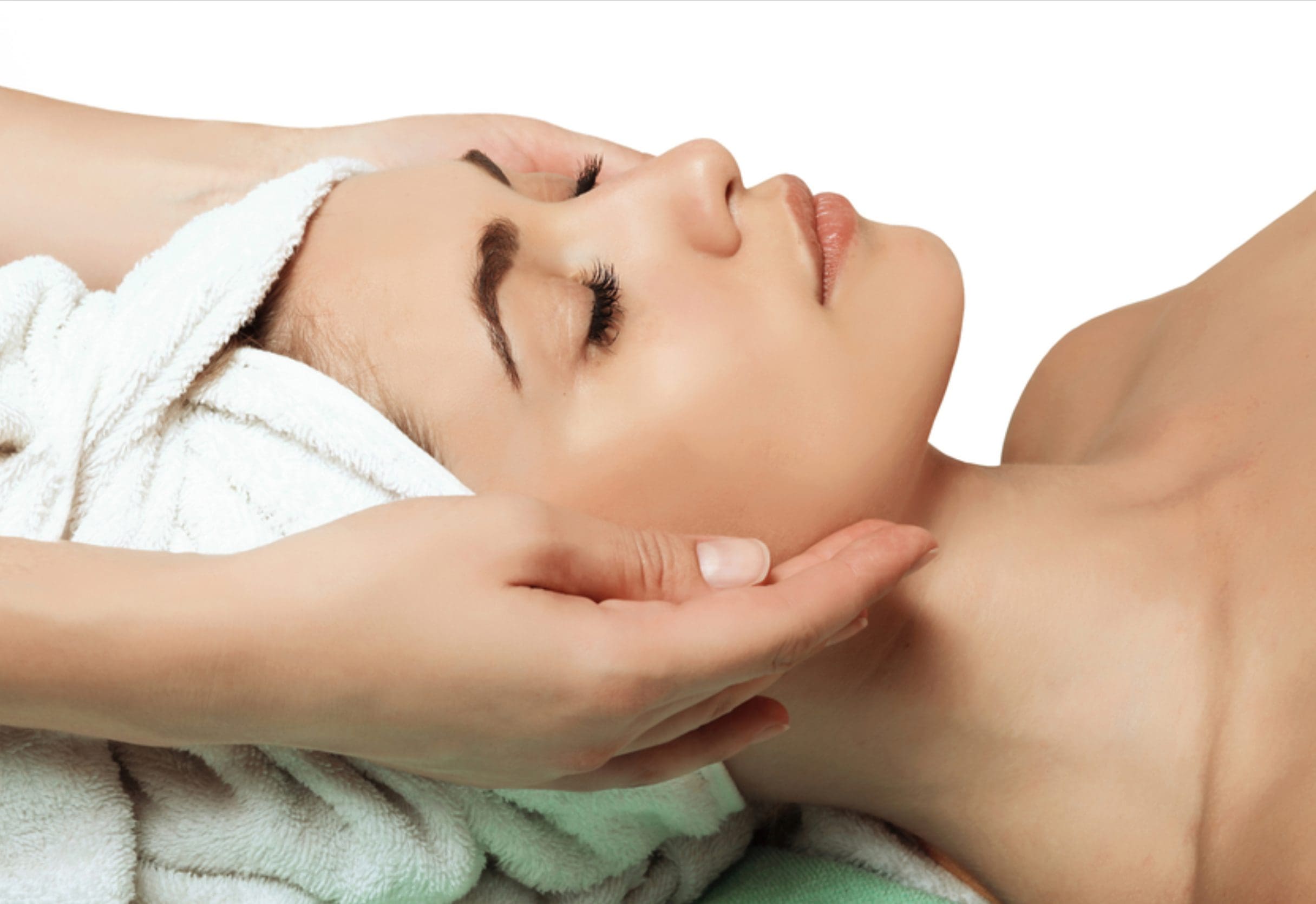 headshot of woman getting spa treatment