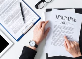 Business woman examining insurance policy