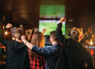 Football watching in bar