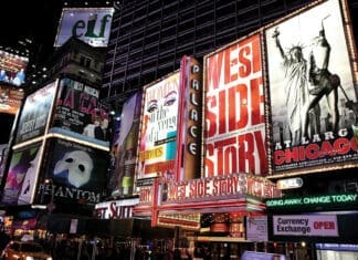 Broadway theater billboards in Times Square