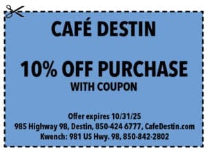 Destin Life Coupons 2025 Sept Cafe Destin